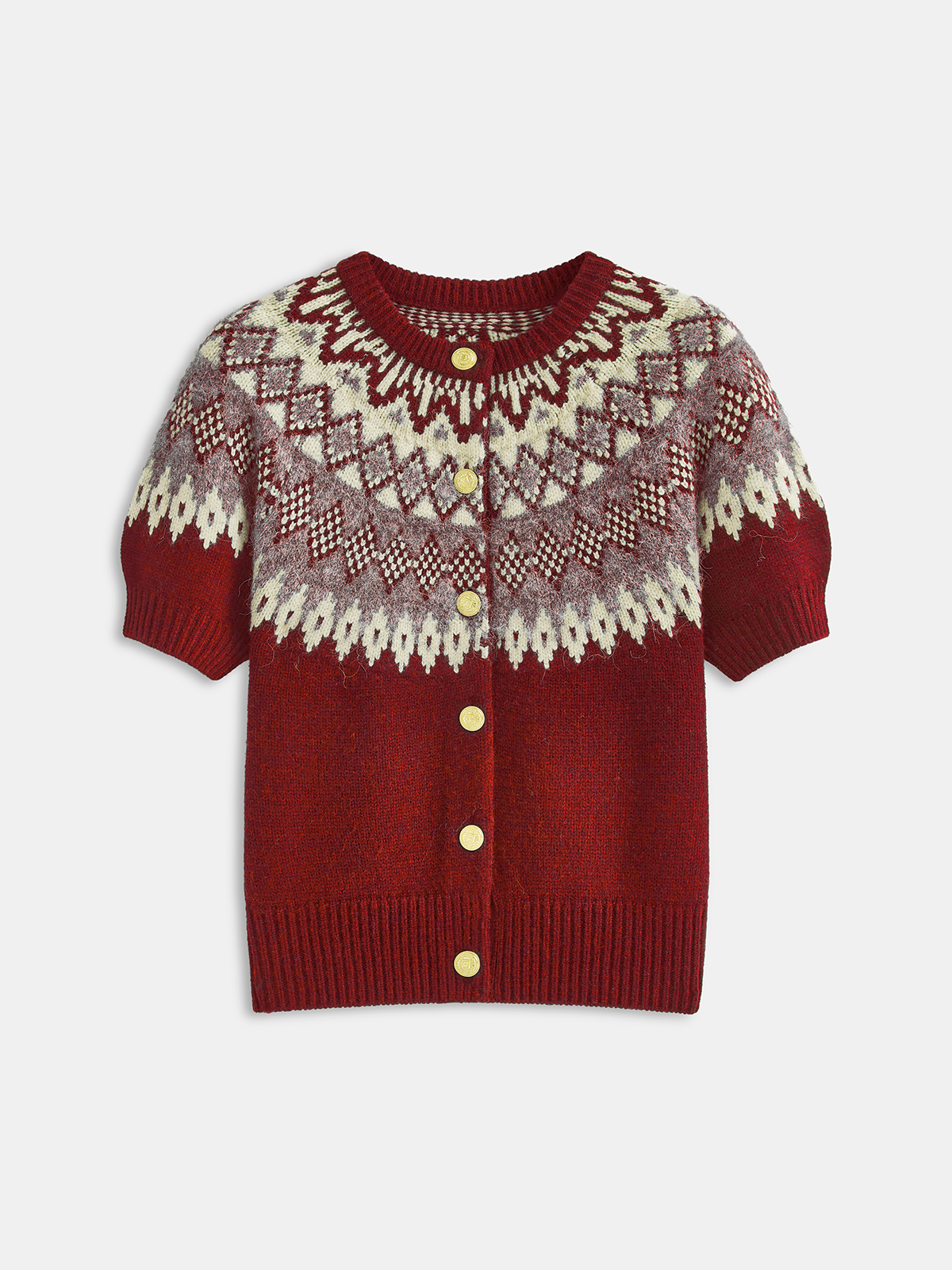 Cashmere-Blend Fair Isle Short-Sleeve Cardigan