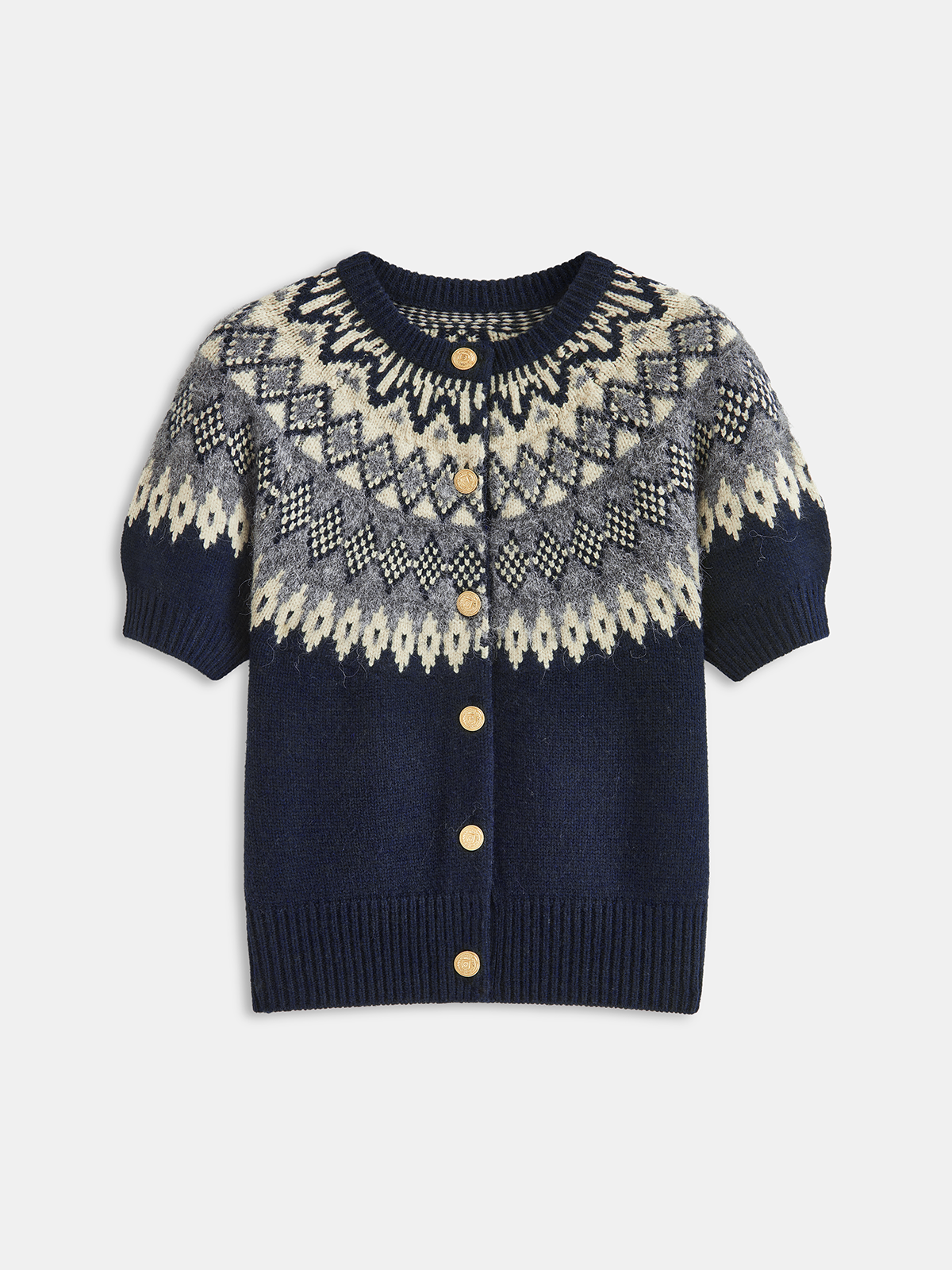 Cashmere-Blend Fair Isle Short-Sleeve Cardigan
