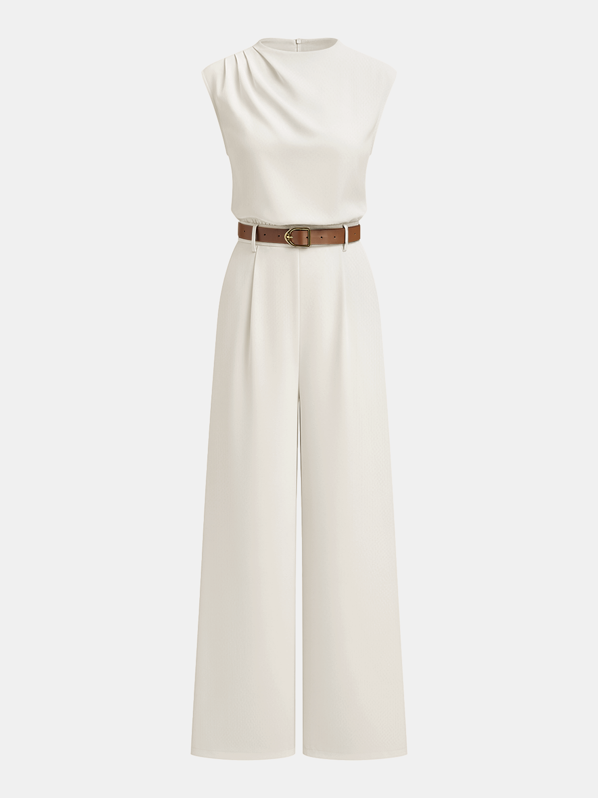 Belted Mock Neck Wide-Leg Jumpsuit