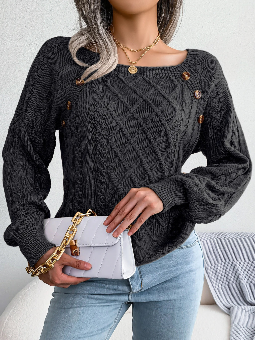 The Anya Cable-Knit Button Sweater – Timeless Comfort