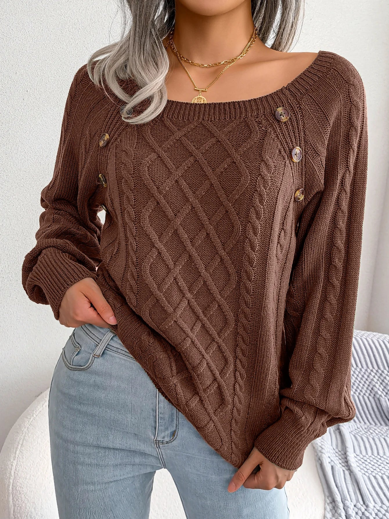 The Anya Cable-Knit Button Sweater – Timeless Comfort