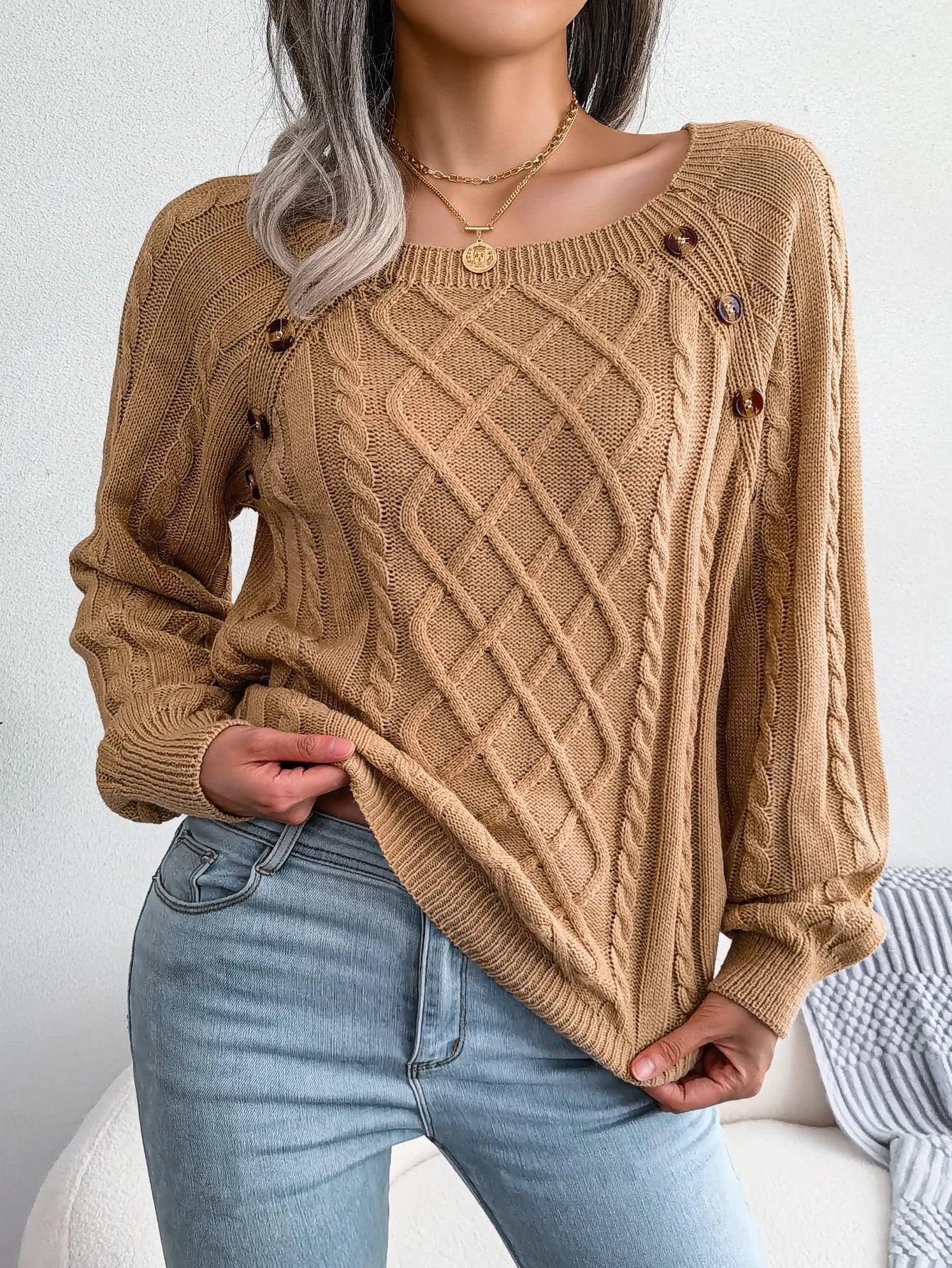 The Anya Cable-Knit Button Sweater – Timeless Comfort