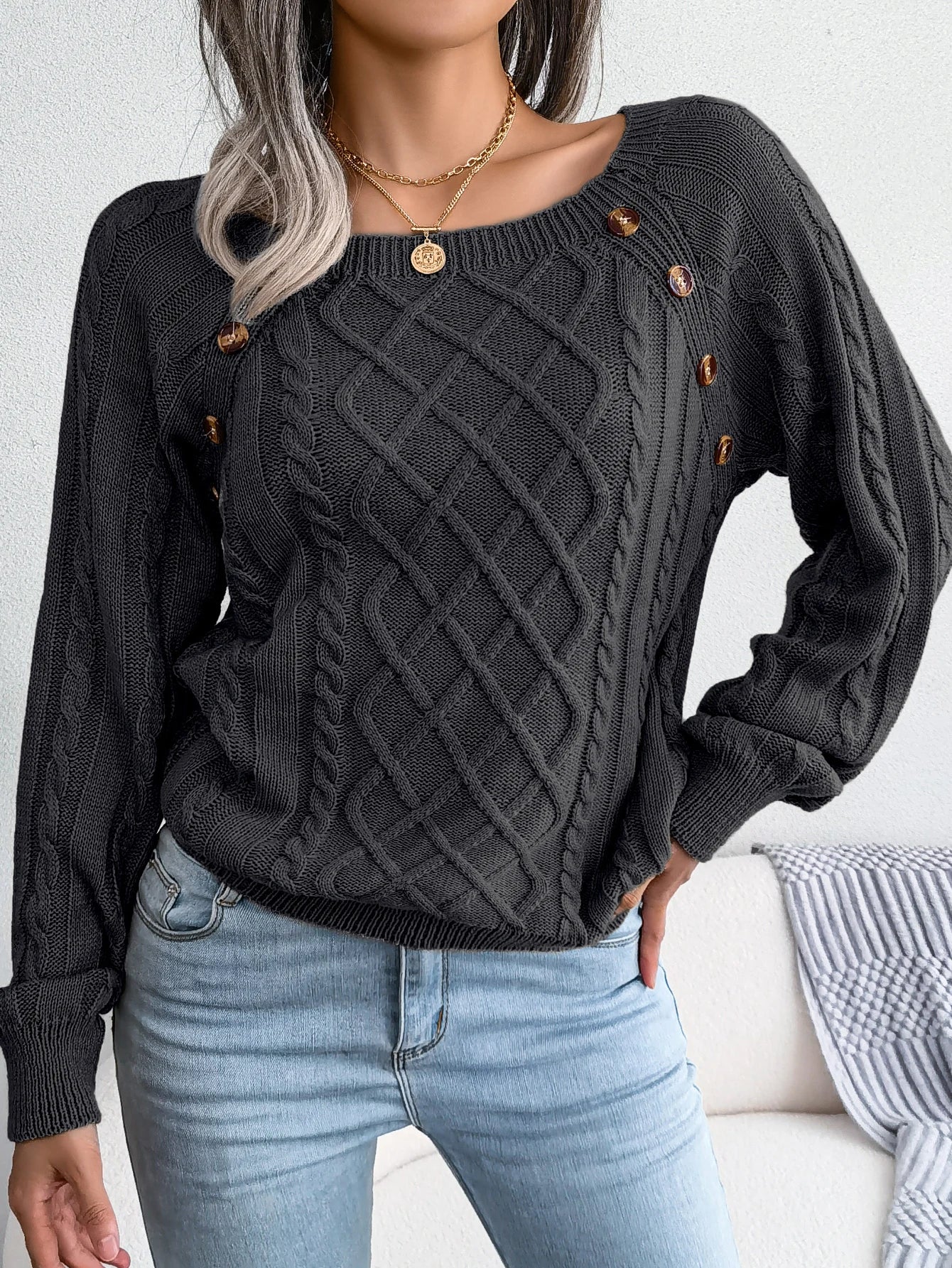 The Anya Cable-Knit Button Sweater – Timeless Comfort
