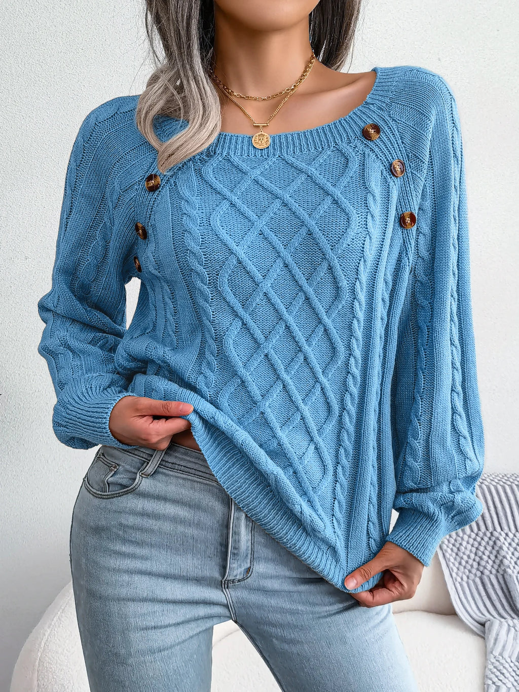 The Anya Cable-Knit Button Sweater – Timeless Comfort
