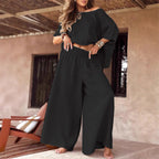 Causal Off Shoulder Top ＆ Wide-Leg Pants Two-Piece Set