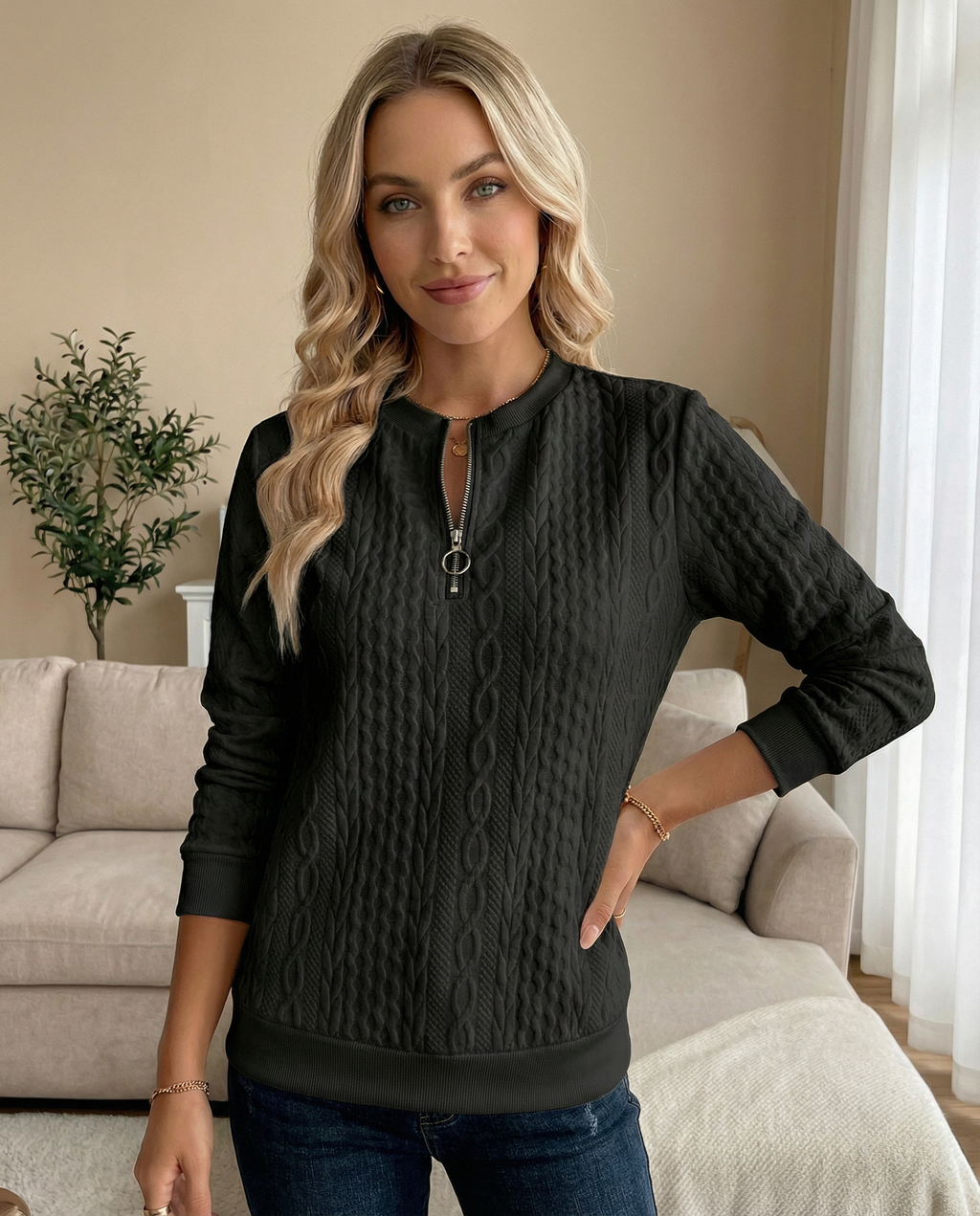 Textured Zipper Sweatshirt – Stylish & Comfy